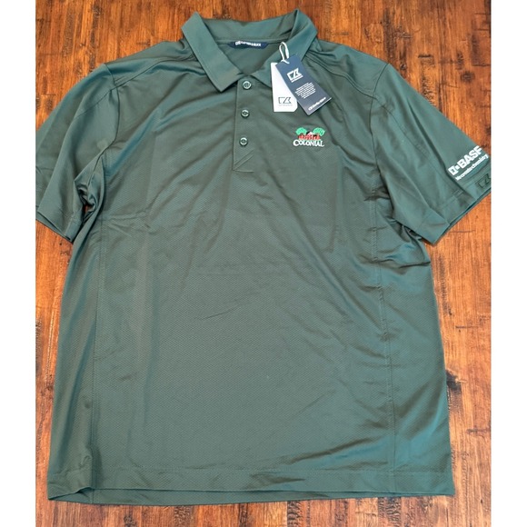 Cutter & Buck Golf Polo Shirt Mens Colonial BASF Logo Green Moisture Wicking L